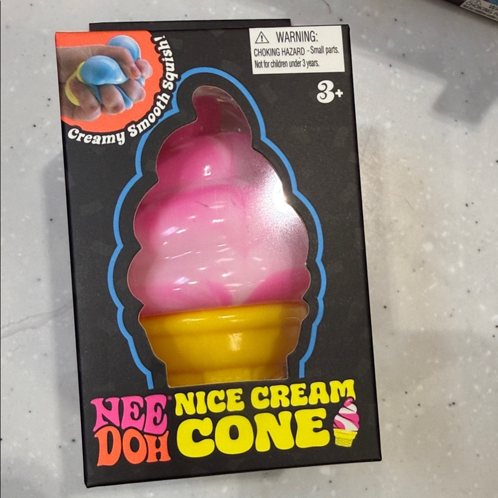 NeeDoh Nice Cream Cone Squishy Toy — Pink & Yellow Stress Relief
